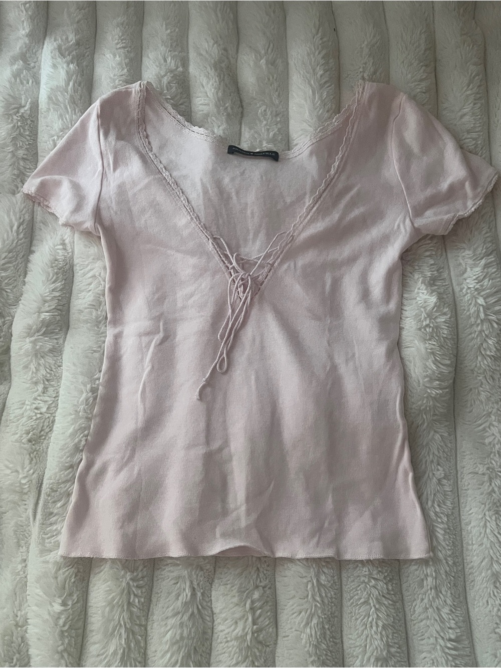 Brandy Melville Light Pink Lace-Up V-Neck Top